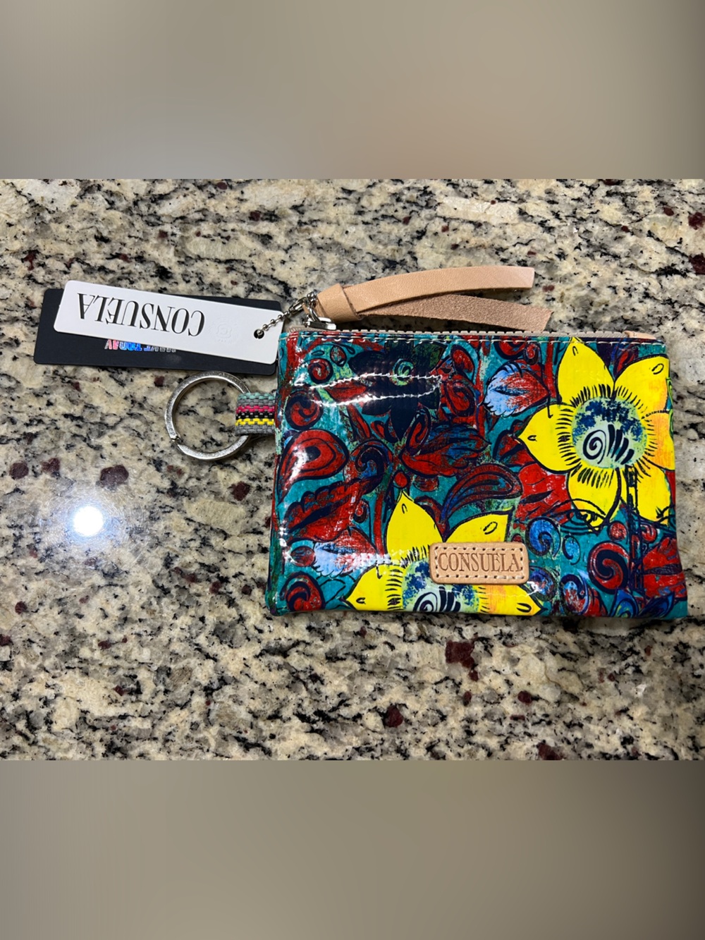 Consuela Floral Zip Card Wallet in Yellow, Red, Teal and Navy